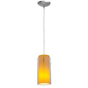 One Light Brushed Steel Clear Outer Amber Inner Glass Down Mini Pendant