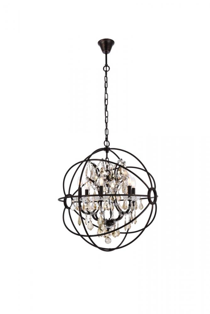 Geneva 6 light Dark Bronze Chandelier Golden Teak (Smoky) Royal Cut crystal