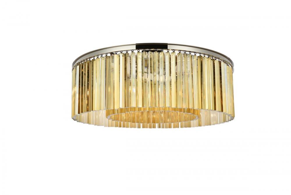 Sydney 10 Light Polished Nickel Flush Mount Golden Teak (Smoky) Royal Cut Crystal