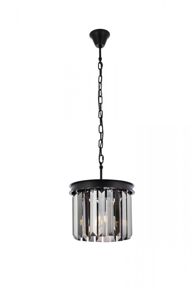 Sydney 3 Light Matte Black Pendant Silver Shade (Grey) Royal Cut Crystal