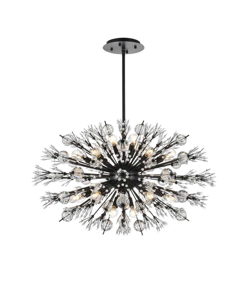 Vera 36 Inch Crystal Starburst Oval Pendant in Black