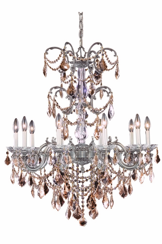 Athena 10 light Pewter Chandelier Golden Teak (Smoky) Swarovski® Elements Crystal