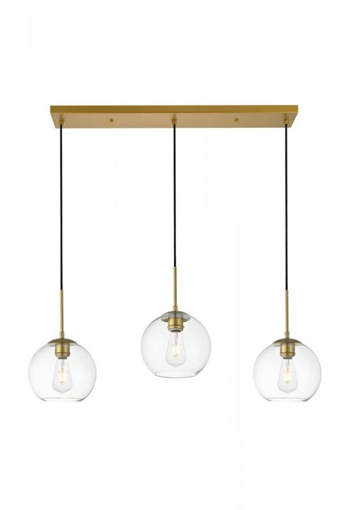 Baxter 3 Lights Brass Pendant With Clear Glass