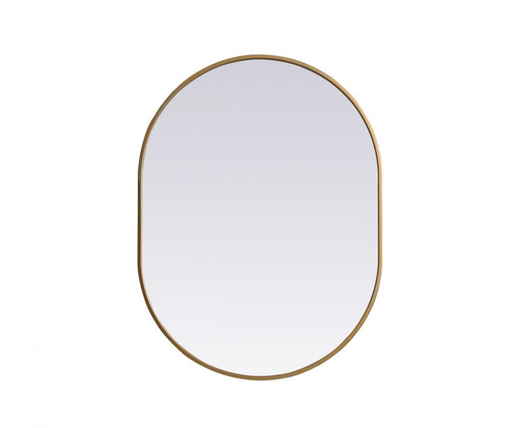 Metal Frame Oval Mirror 27x36 Inch in Brass