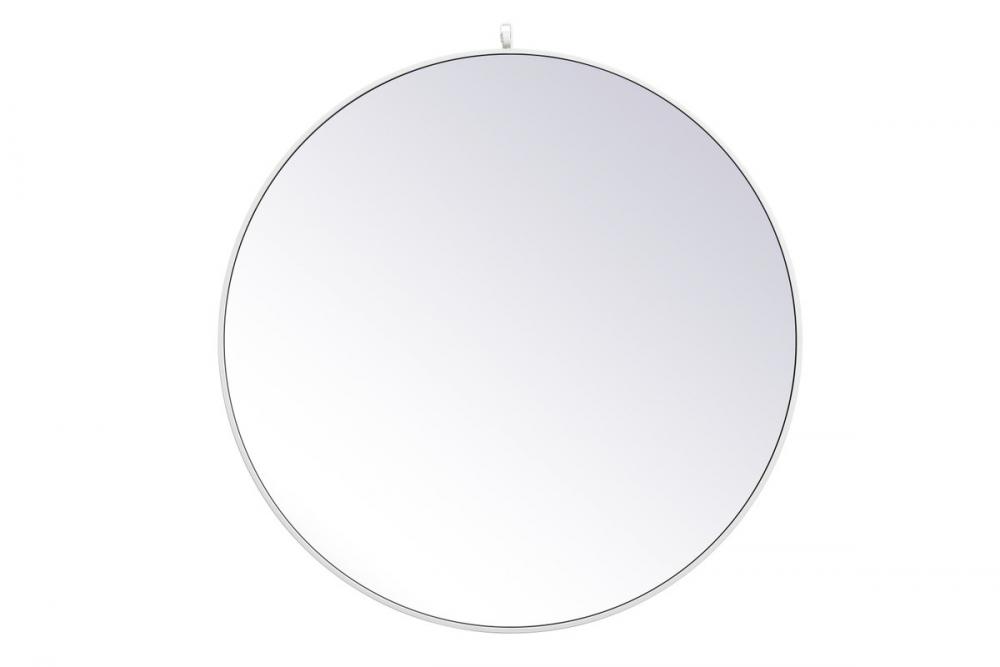 Metal Frame Round Mirror with Decorative Hook 39 Inch in White