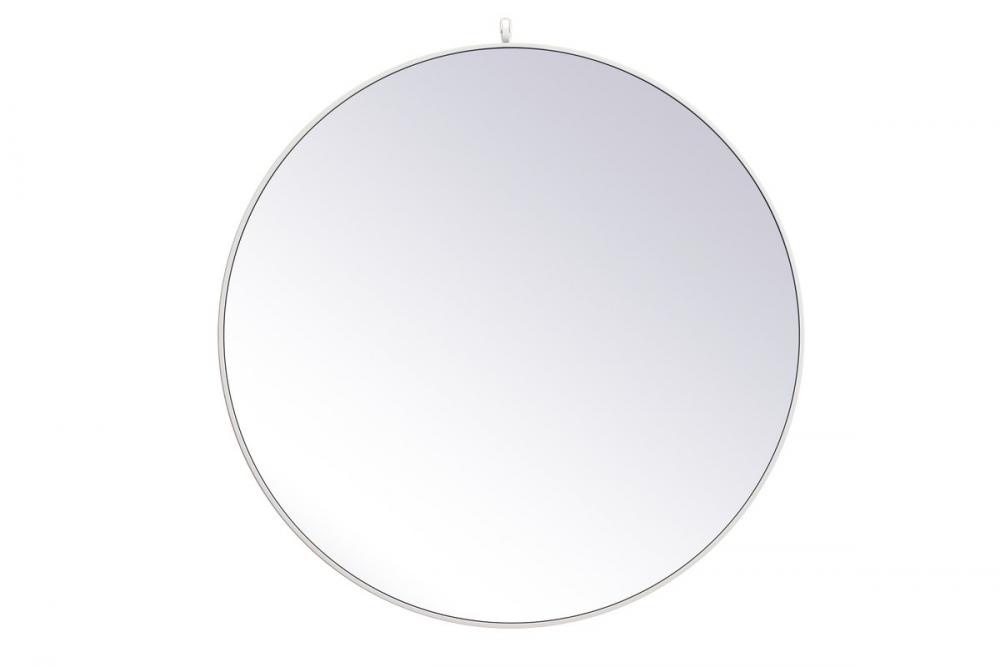 Metal Frame Round Mirror with Decorative Hook 45 Inch in White