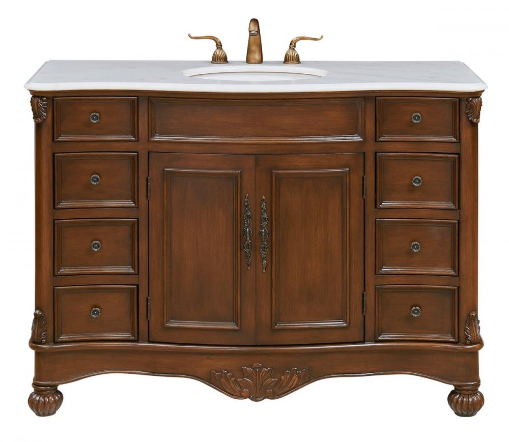 48 Inch Single Bathroom Vanity in Teak Color with Ivory White Engineered Marble