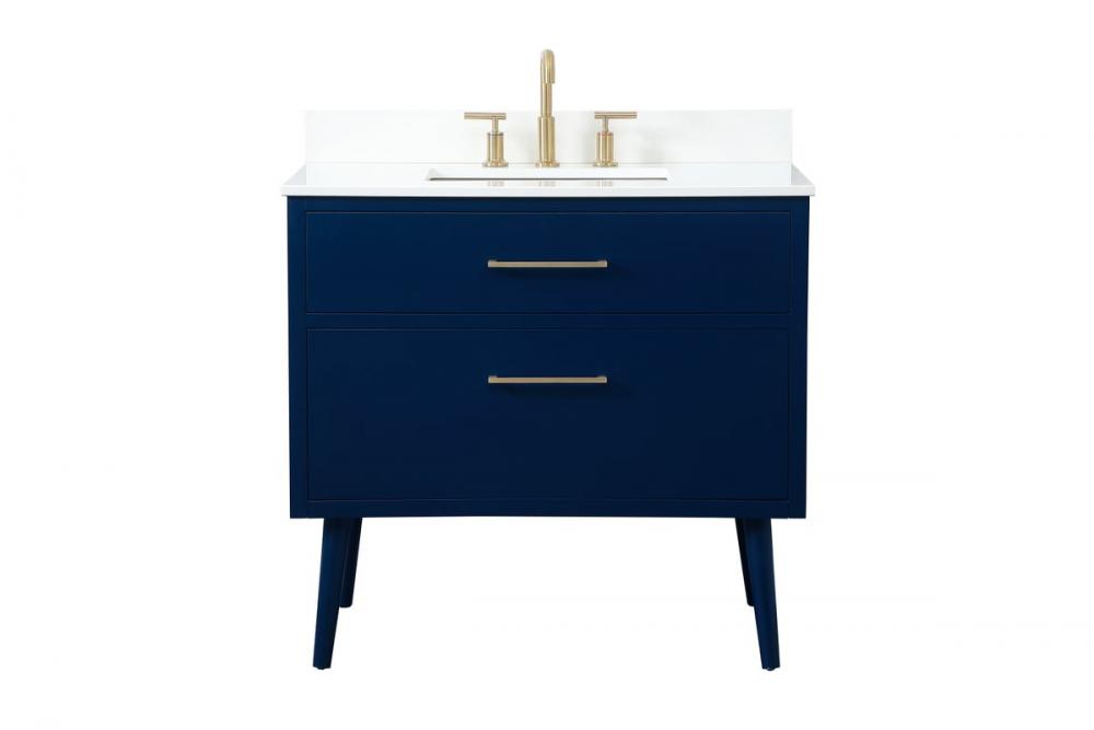 36 Inch Bathroom Vanity in Blue with Backsplash