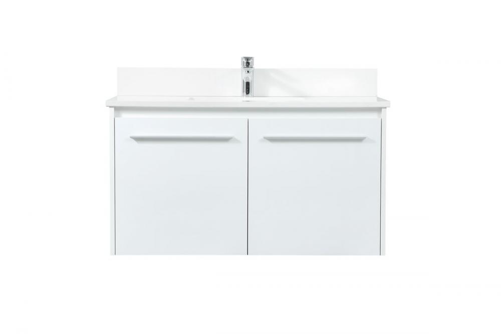 36 Inch Single Bathroom Vanity in White with Backsplash