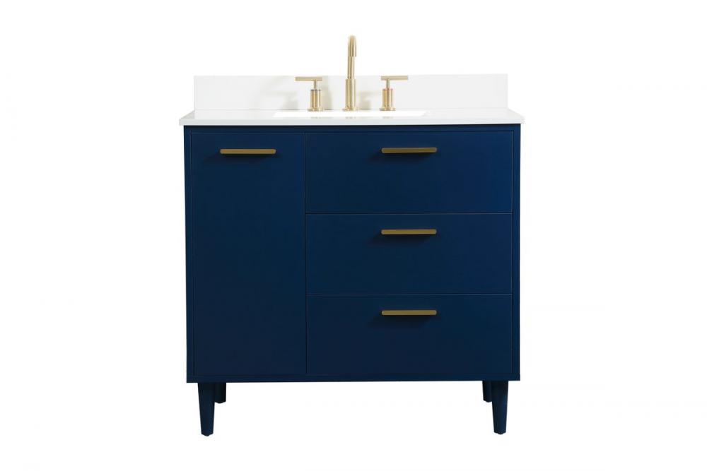 36 Inch Bathroom Vanity in Blue with Backsplash