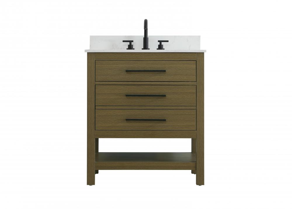 30 inch Single Bathroom Vanity in Chestnut Brown with backsplash