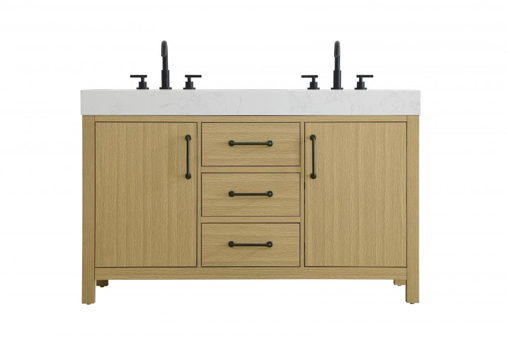 54 inch Double Bathroom Vanity In Honey Brown