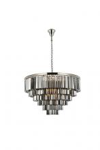 Elegant 1201D44PN-SS/RC - Sydney 33 Light Polished Nickel Chandelier Silver Shade (Grey) Royal Cut Crystal