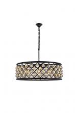 Elegant 1214D32MB-GT/RC - Madison 8 light Matte Black Chandelier Golden Teak (Smoky) Royal Cut Crystal