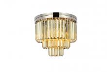 Elegant 1231F20PN-GT/RC - Sydney 9 light polished nickel Flush Mount Golden Teak (Smoky) Royal Cut Crystal