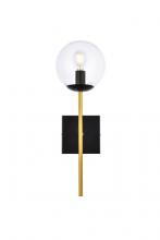 Elegant LD2359BKR - Neri 1 light black and brass and clear glass wall sconce