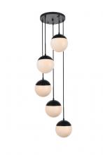 Elegant LD6074BK - Eclipse 5 Lights Black Pendant With Frosted White Glass