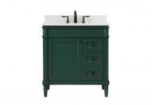 Elegant VF31832GN-BS - 32 Inch Single Bathroom Vanity in Green with Backsplash