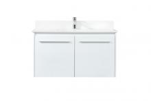 Elegant VF44536MWH-BS - 36 Inch Single Bathroom Vanity in White with Backsplash