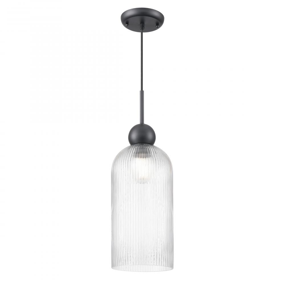 Hariette 17" Ribbed Pendant, Black