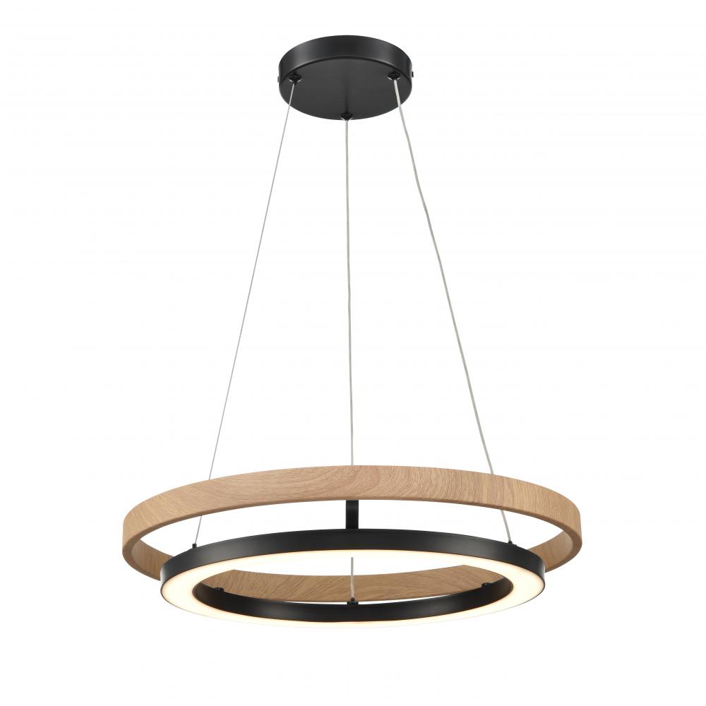 Cybele 18" LED Chand. Black W/nat.wood