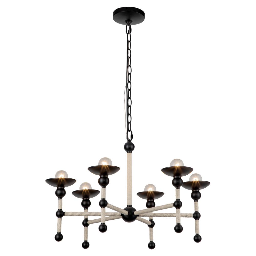 Nadine 25-in Matte Black/Cotton 6 Lights Chandeliers