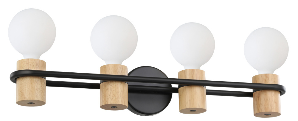 4 LT Open Bulb Bath/Vanity Light w/ Matte Black & Wood Finish