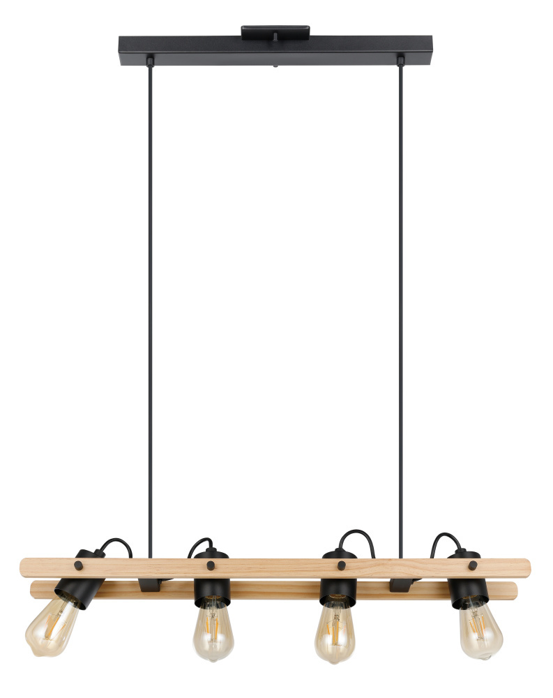 4 LT Open Bulb Linear Pendant w/ Black & Wood Finish