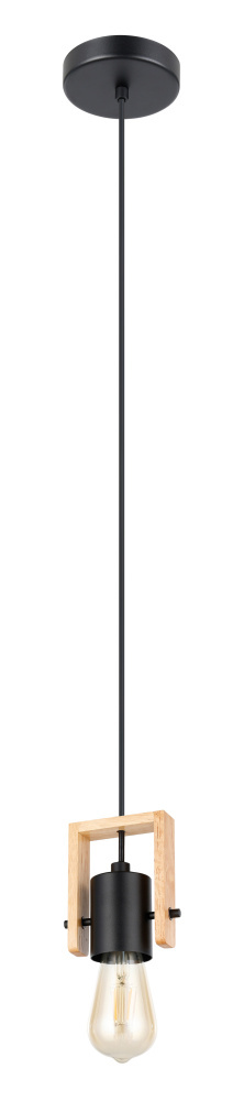 1 LT Open Bulb Mini Pendant w/ Black & Wood Finish