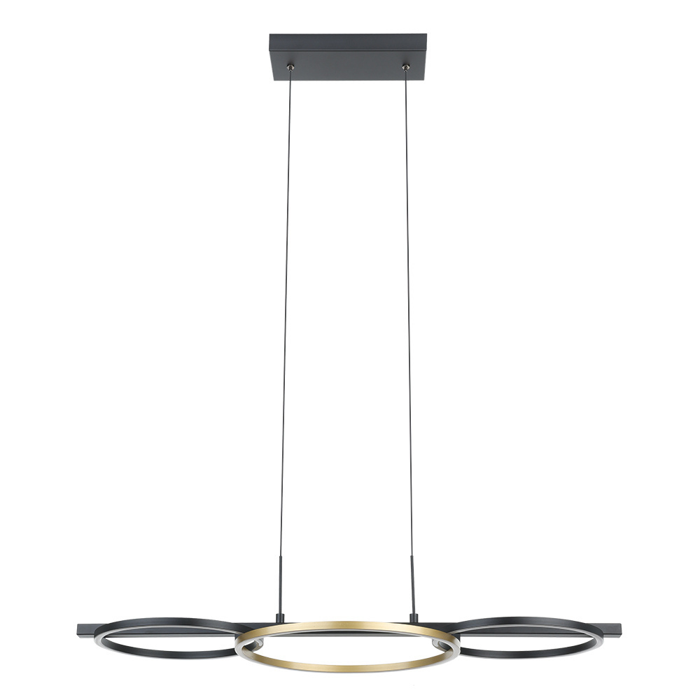 3 LT Integrated LED Pendant w/ Black Finish & 3 Circular Gold Rings