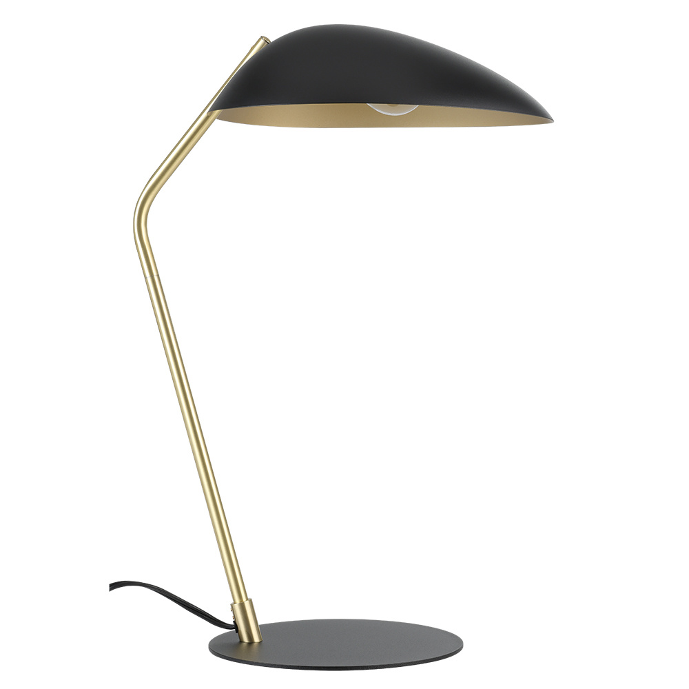 1 LT Table Lamp Black Finish w/ Brushed Brass Accents & Black Metal Shade