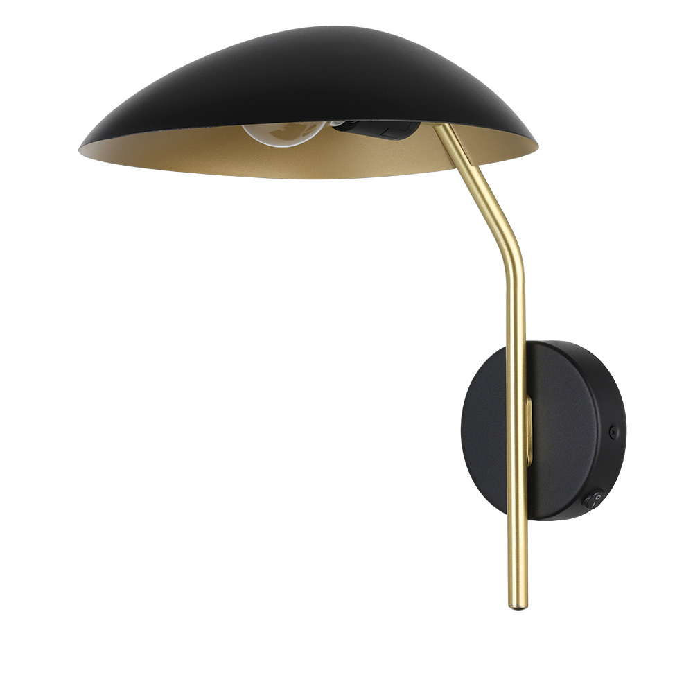 1 LT Wall Light Black Finish w/ Brushed Brass Accents & Black Metal Shade