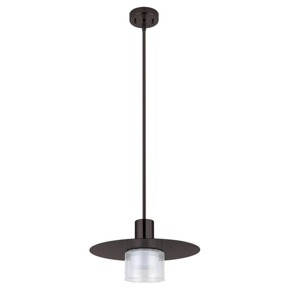 1 LT Pendant w/ Black a Finish, Matte Nickel Disc & White Interior & Clear Outer Glass