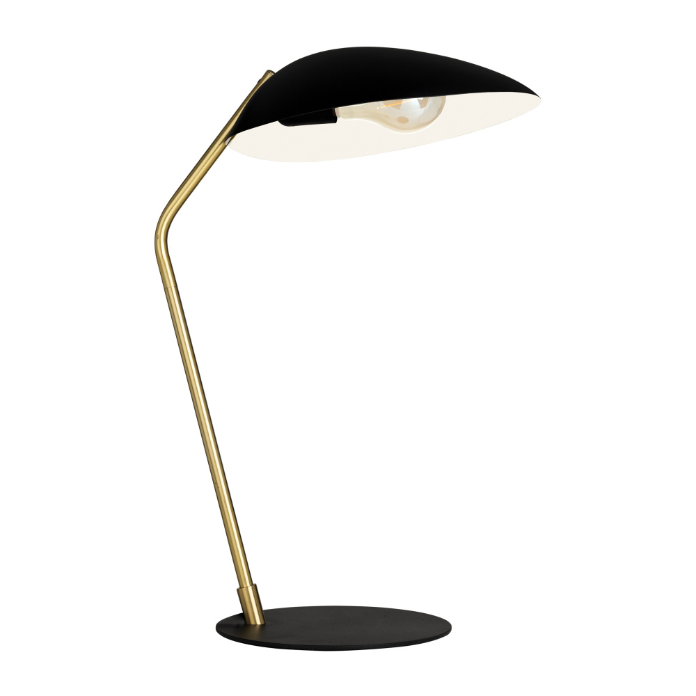 1 LT Table Lamp Black Finish with Brushed Brass Accents and Black w/ White Interior Metal Shade