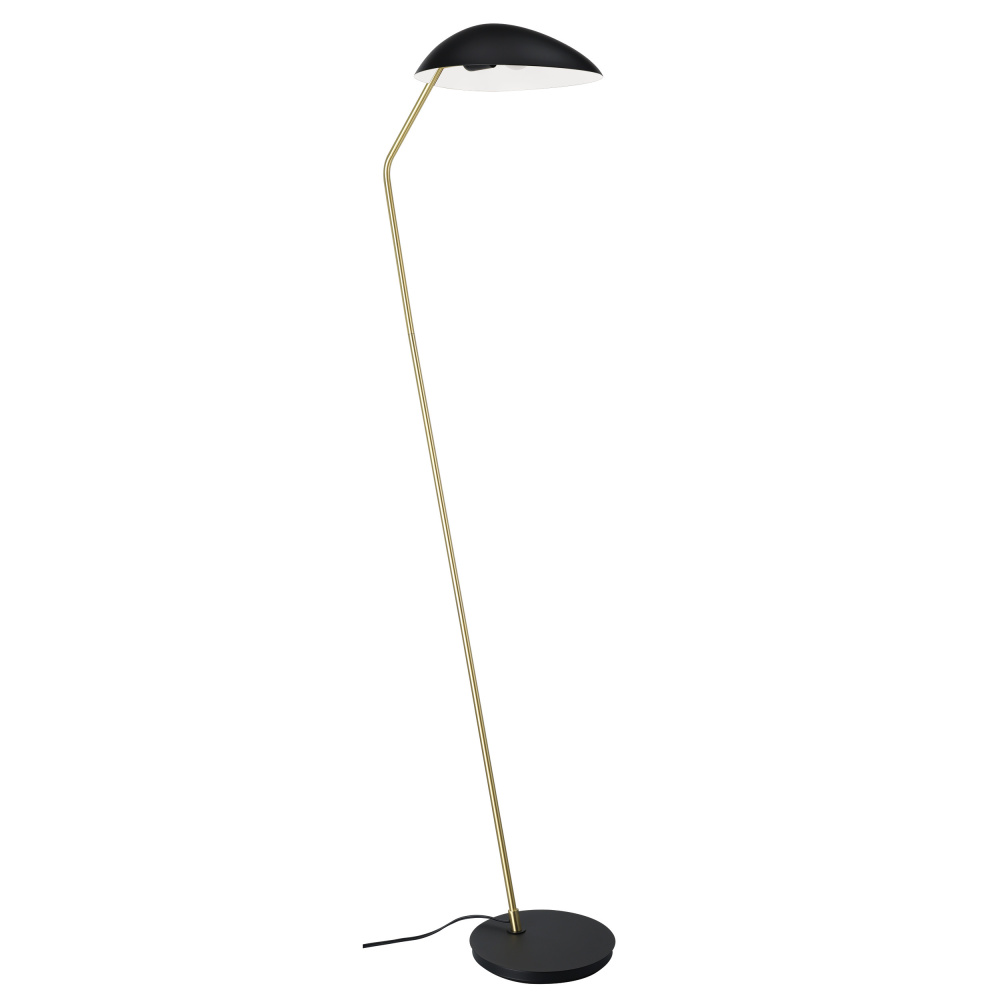 1 LT Floor Lamp Black Finish with Brushed Brass Accents and Black w/ White Interior Metal Shade
