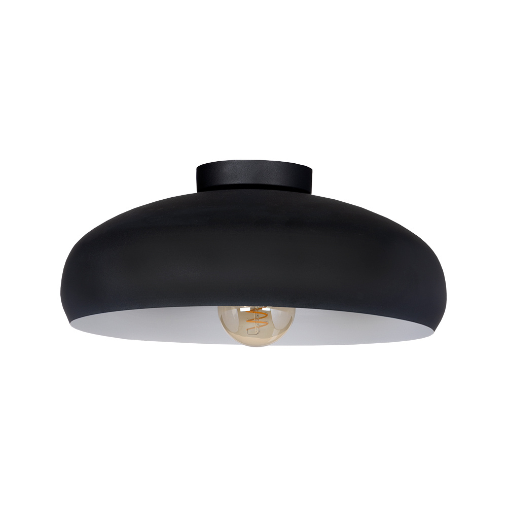 1 LT Metal Dome Ceiling Light Black w/ White Interior Finish