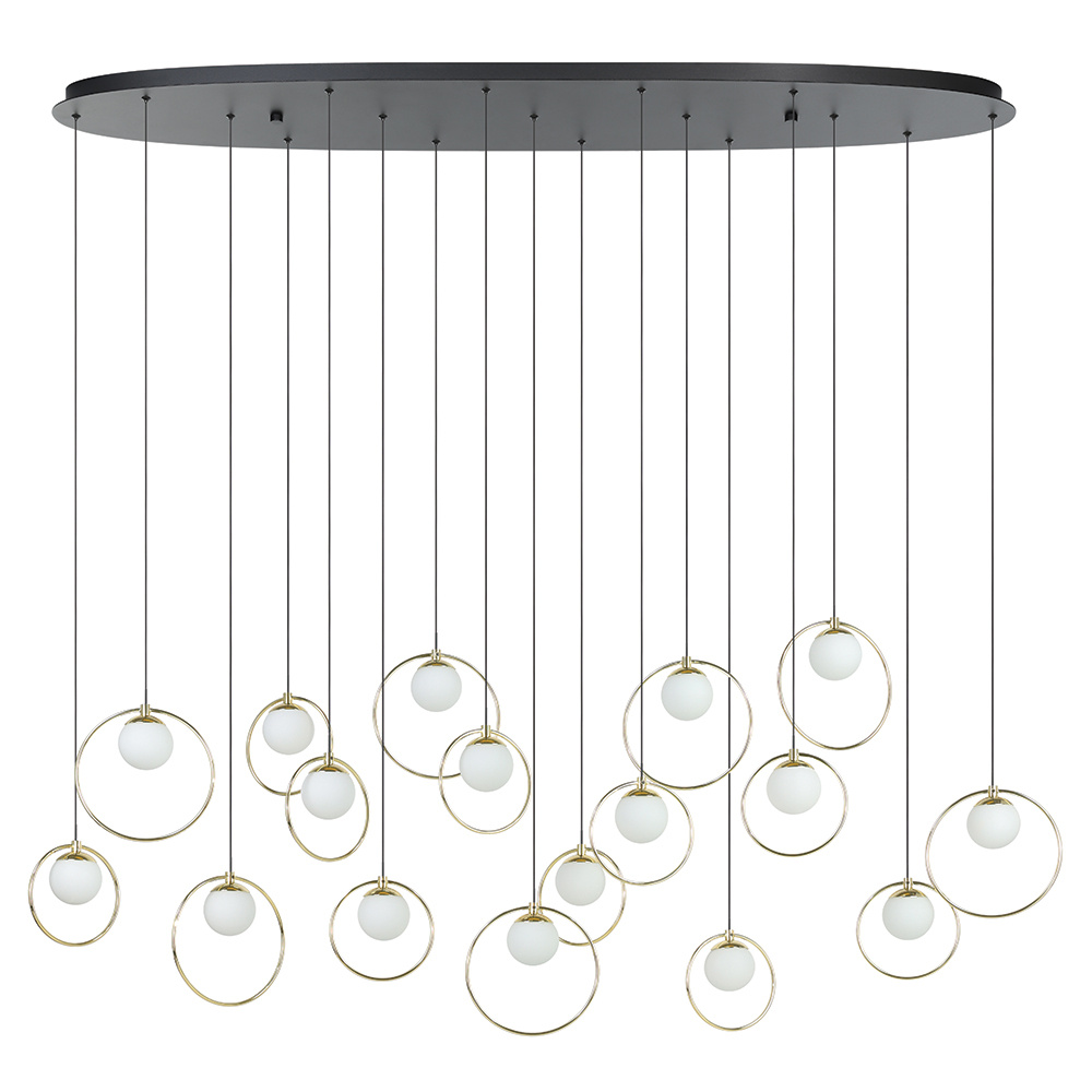 17 LT Integrated LED Linear Pendant w/ Black & Shiny Brass Finish & White Shades