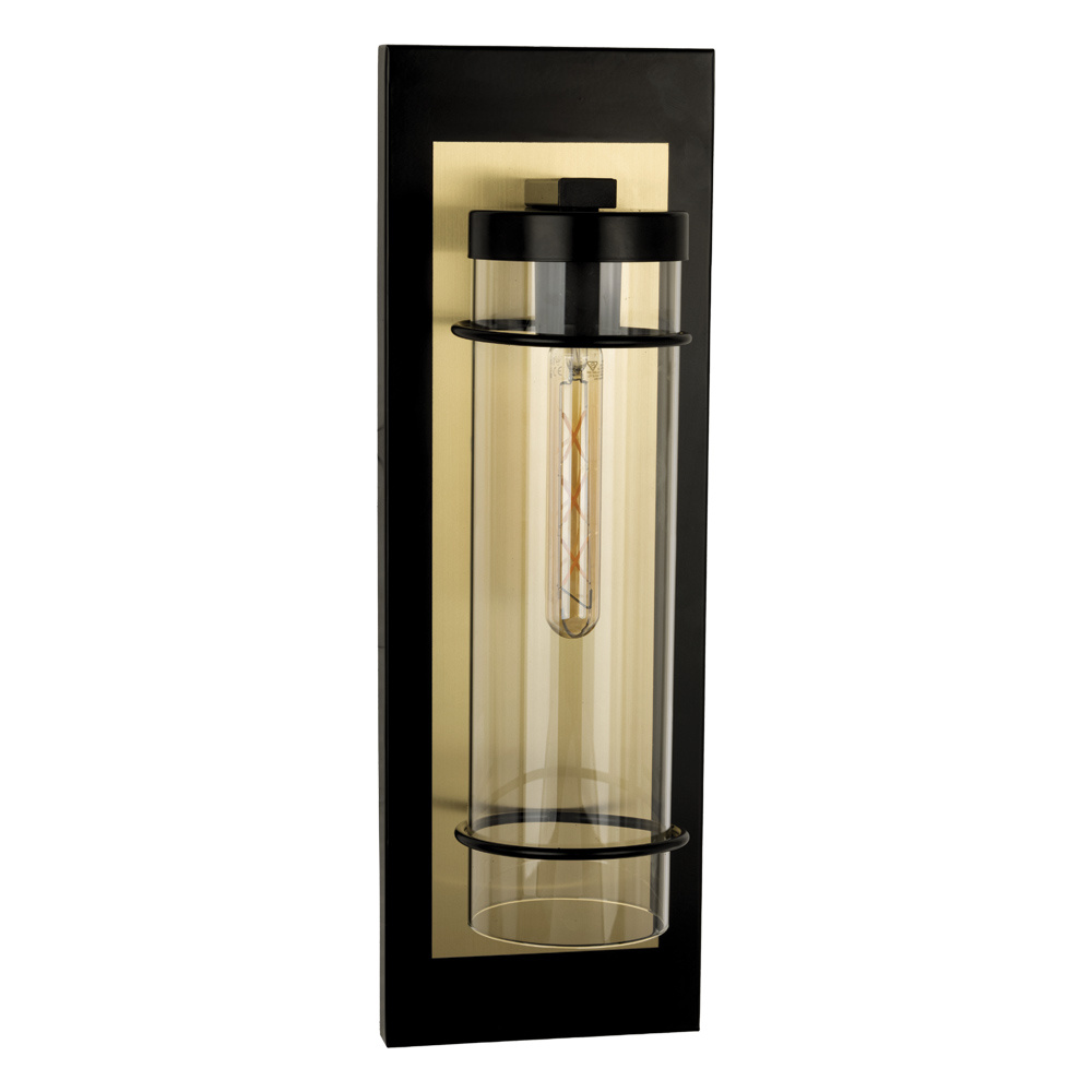 1 LT Outdoor Wall Light w/ Black & Brushed Gold Finish w/ Clear Glass Shade