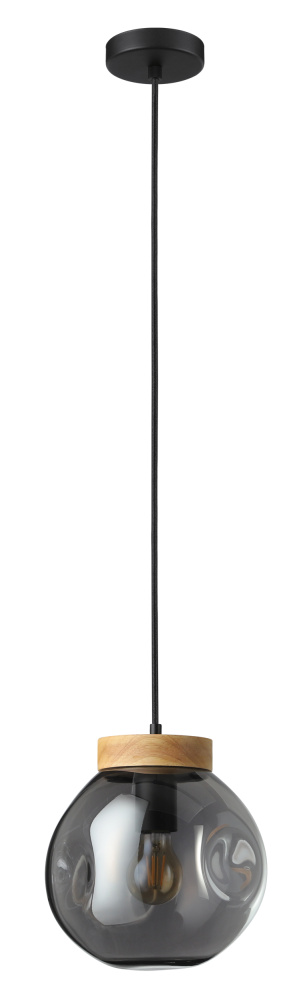 1 LT Pendant Black w/ Wood Accent Finish & Chrome Smoked Glass Shade
