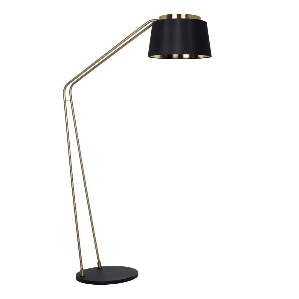 1 LT Floor Lamp w/ Brushed Gold & Black Finish & Black w/ Brass Interior Fabric Shade