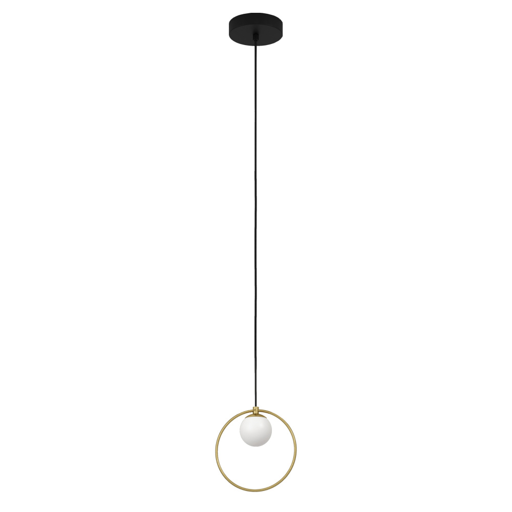 1 LT LED Mini Pendant w/ Black & Shiny Brass Finish & White Sphere Shade