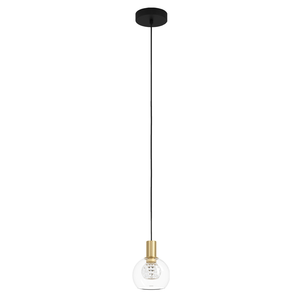 1 LT LED Mini Pendant w/ Black Finish & Brushed Gold Accents w/ Clear Glass Shade