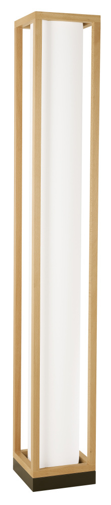 4 LT Floor Lamp w/ Natural Wood Frame, Black Base & White Fabric Shade