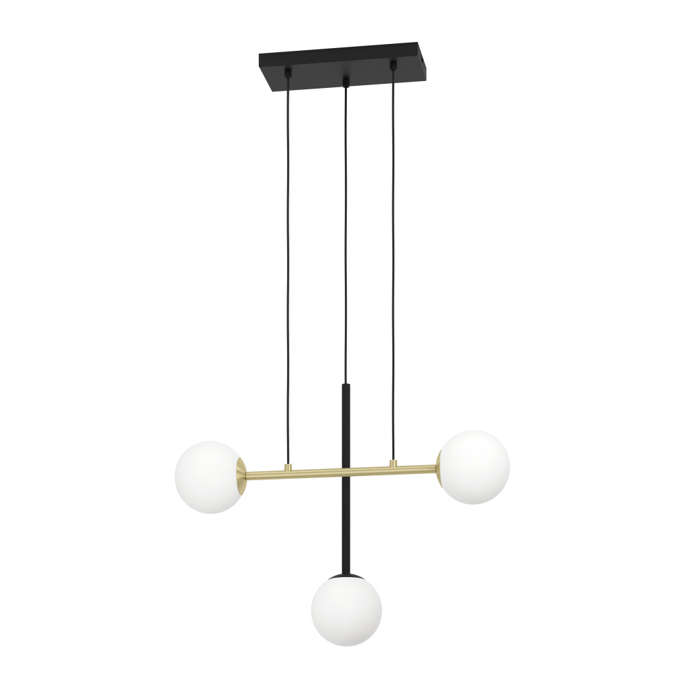 3 LT Pendant w/ Black & Brushed Gold Finish & White Sphere Glass Shades