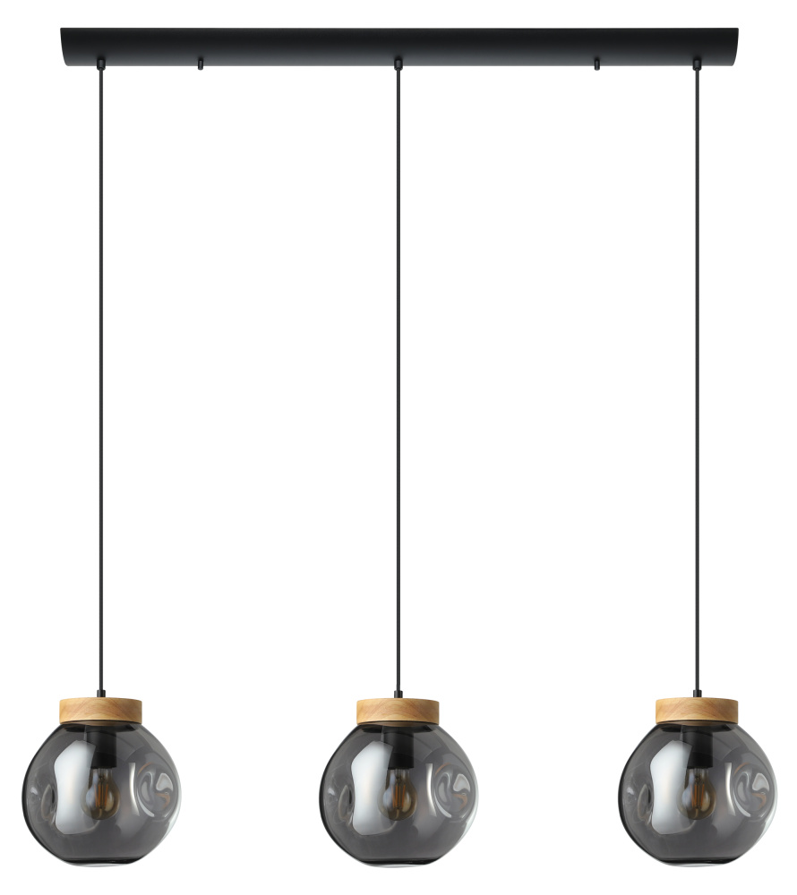 3 LT Linear Pendant Black w/ Wood Accent Finish & Chrome Smoked Glass Shade