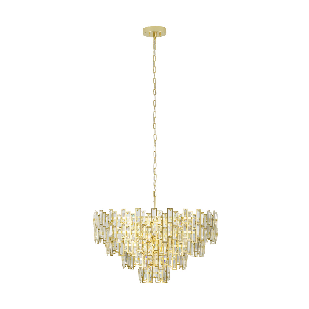 10 LT Chandelier w/ Brass Finish & Clear Glass Crystal Elements