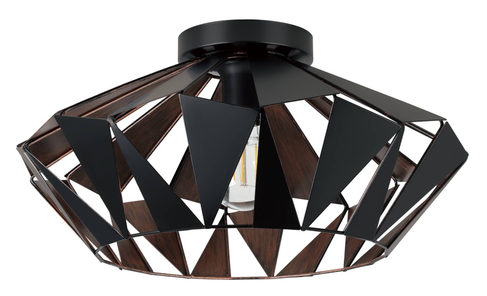 1 LT Ceiling Light w/ Black Finish & Black & Copper Shade