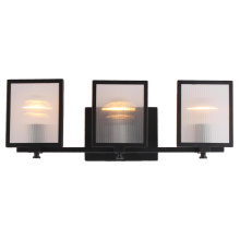 Eglo Canada 203729A - 3 LT Bath/Vanity Light w/ Black Finish, Clear Reeded Glass Shade & Chrome Socket Holders