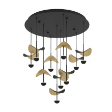 Eglo Canada 205804A - 10 LT Integrated LED Cascade Ceiling Light w/ Black Finish & Black & Gold Leaf Shades
