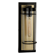 Eglo Canada 206291A - 1 LT Outdoor Wall Light w/ Black Finish, Brushed Gold Backplate & Clear Glass Shade